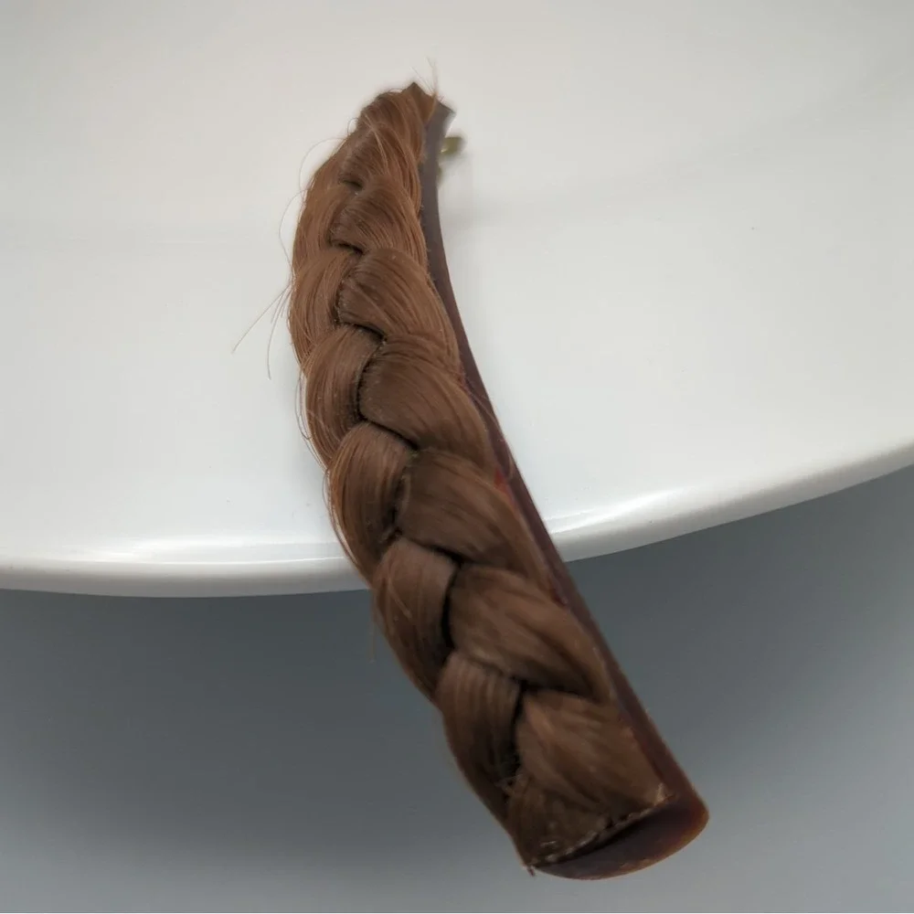 Vintage Metal & Celluloid Faux Hair Braid Barrette 3.5‎ in long Brunette Brown